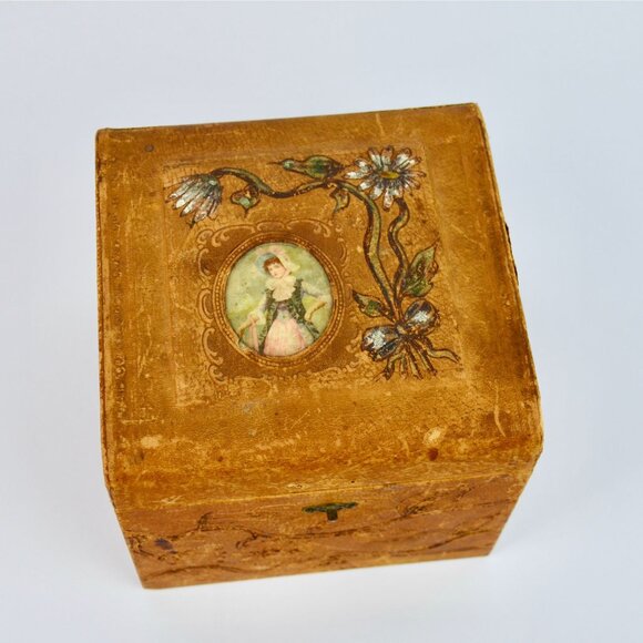 Antique Victorian Men's Cuff & Collar Stay Box Leather Covered Wood - Picture 2 of 16